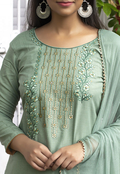 Embroidered Art Silk Pakistani Suit in Sea Green : KEB17