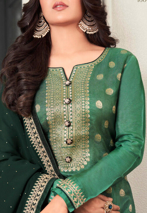 Embroidered Art Silk Pakistani Suit in Teal Green : KCH8519