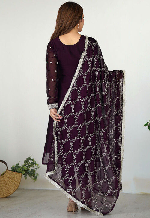 Embroidered Art Silk Pakistani Suit in Wine