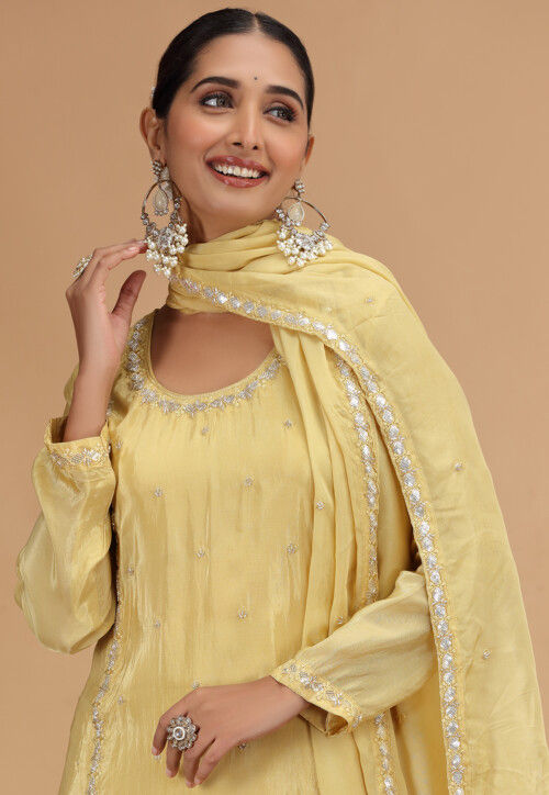 Embroidered Art Silk Pakistani Suit in Yellow