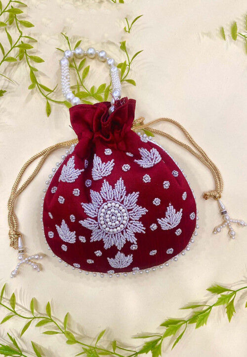 Blush Colour Dupion Silk Souk Embroidered Sling Potli Bag