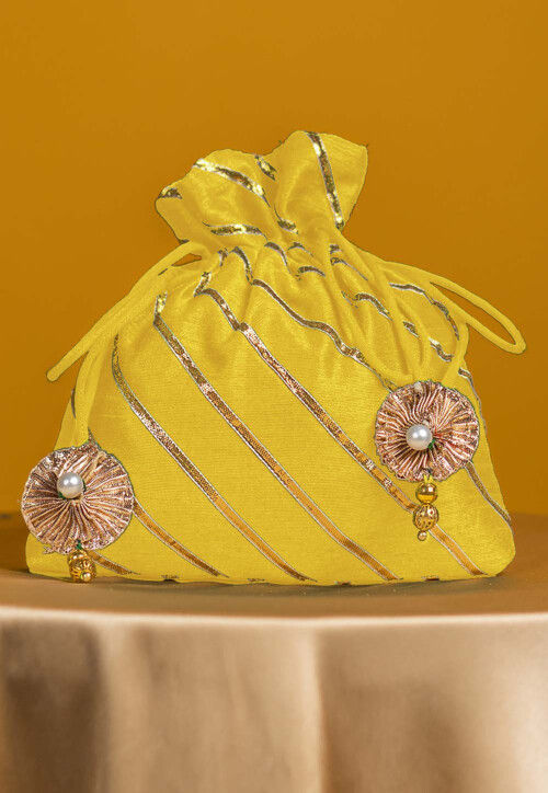 Buy Embroidered Art Silk Potli Bag in Yellow Online DMQ360 Utsav Fashion
