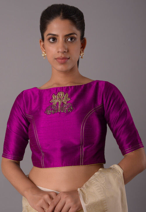 Buy Embroidered Art Silk Princess Cut Blouse in Magenta Online