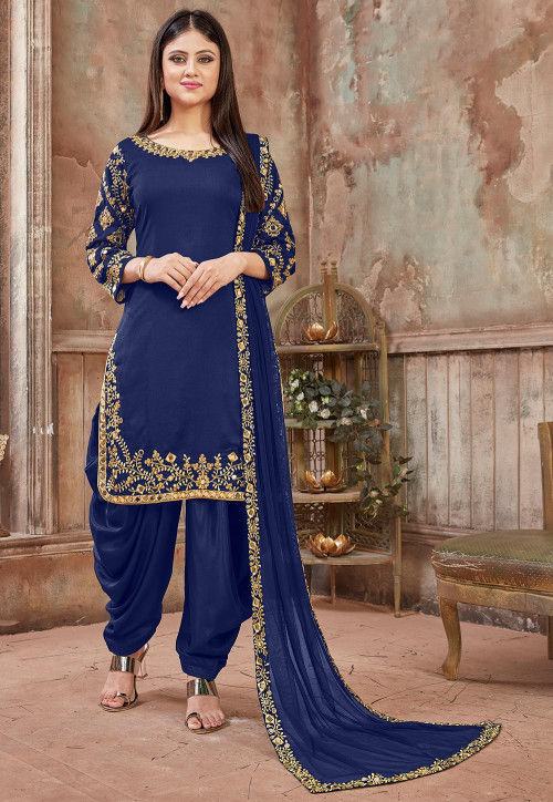 Blue Tussar Silk Punjabi Suit | Indian outfits, Punjabi fashion, Patiala  suit designs
