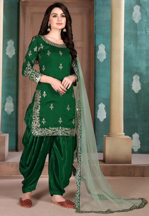 Pine Green Color Satin Fabric Patiala Suit SY8749 – ShreeFashionWear