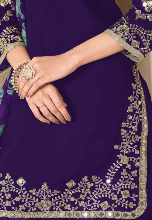 Embroidered Art Silk Punjabi Suit in Purple