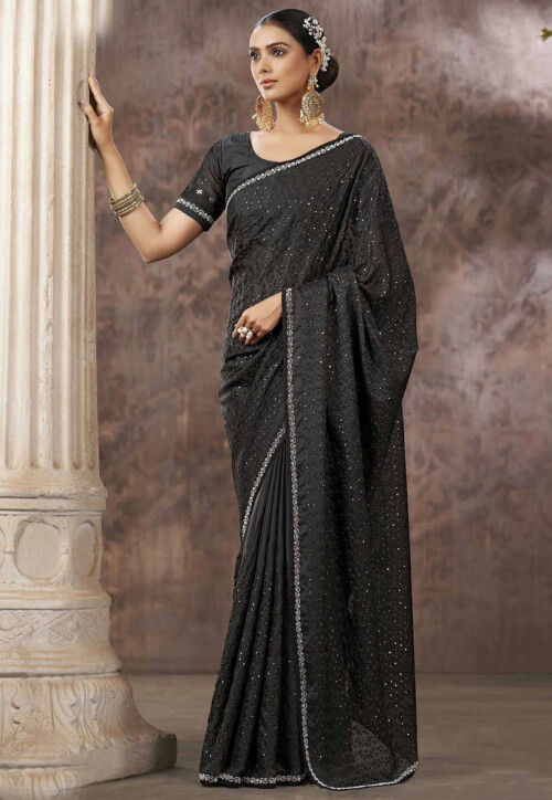Embroidered Art Silk Saree in Black