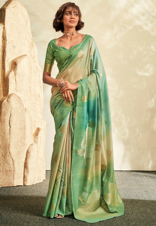 Embroidered Art Silk Saree in Green