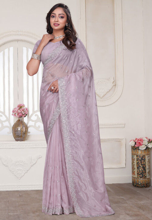 Embroidered Art Silk Saree in Light Purple