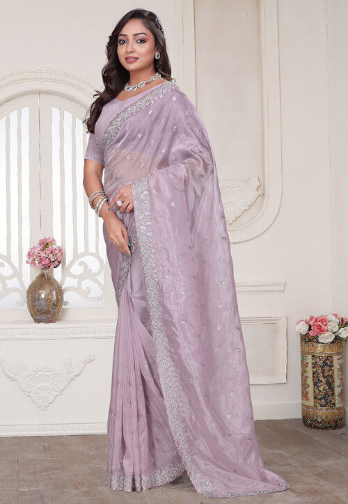 Embroidered Art Silk Saree in Light Purple