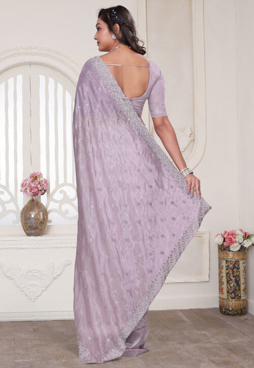 Embroidered Art Silk Saree in Light Purple