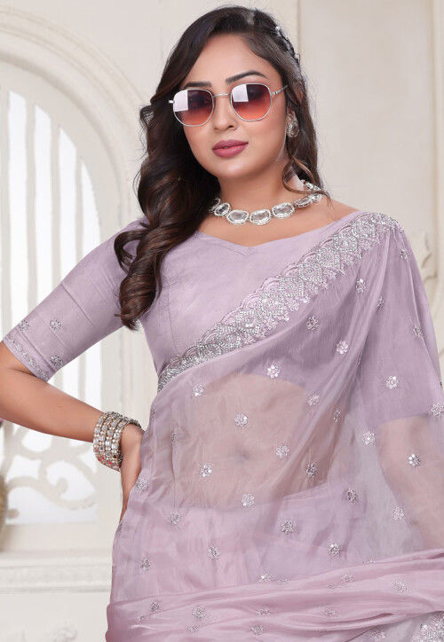 Embroidered Art Silk Saree in Light Purple