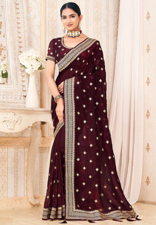Embroidered Art Silk Saree in Maroon