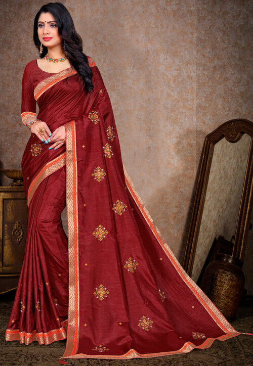 Mahogany maroon self woven gajji silk saree – Zilikaa