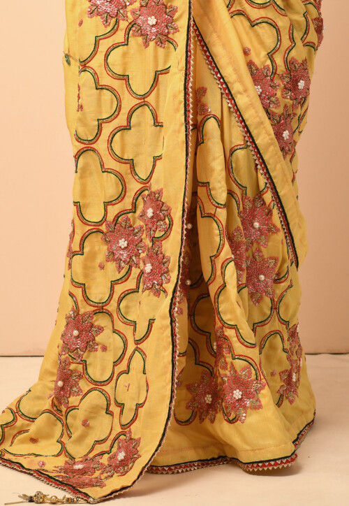 Embroidered Art Silk Saree in Mustard SUF9760