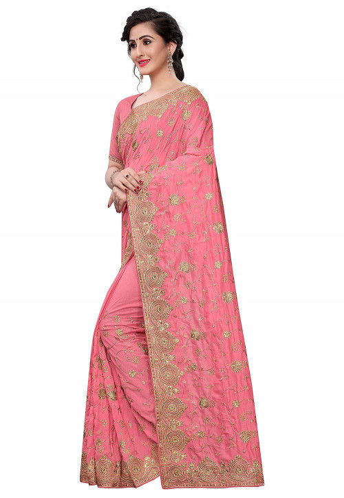 Embroidered Art Silk Saree in Pink SCBA1836