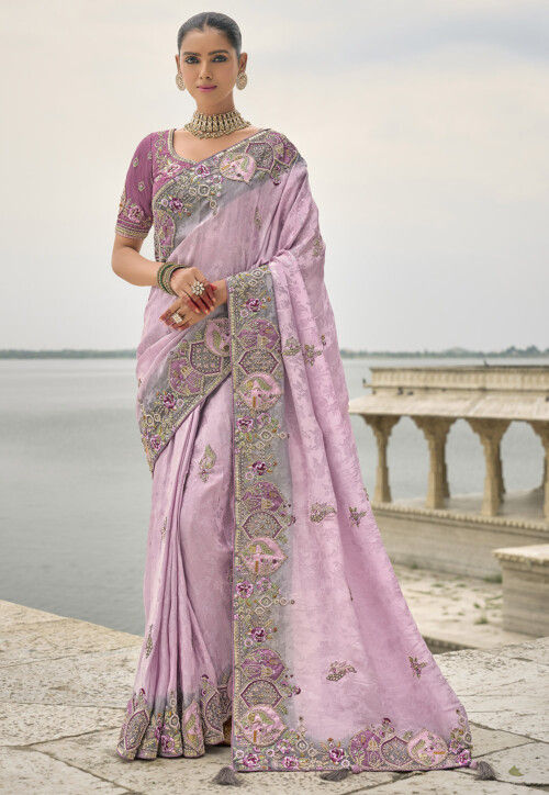 Embroidered Art Silk Jacquard Saree in Purple