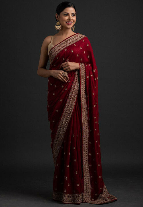 Embroidered Art Silk Saree in Red : SYC10344