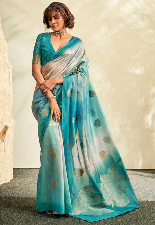 Embroidered Art Silk Saree in Sky Blue