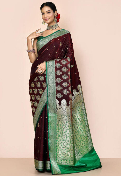 Embroidered Art Silk Saree in Wine