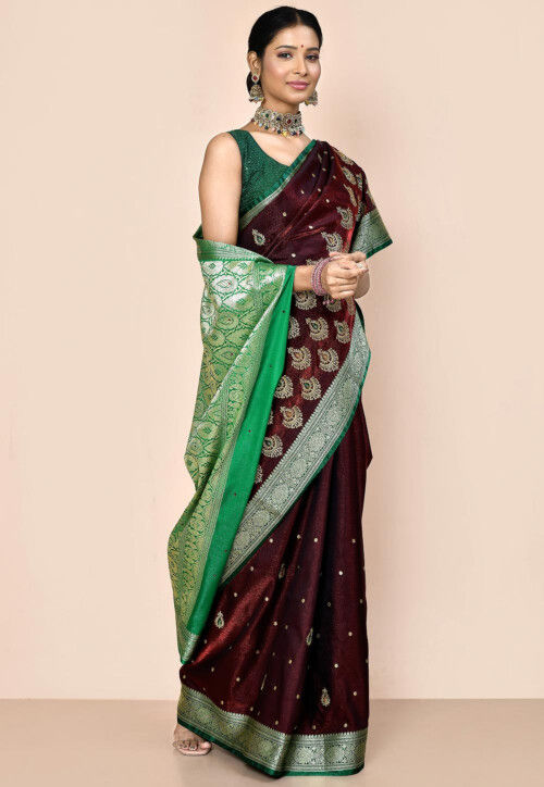 Embroidered Art Silk Saree in Wine