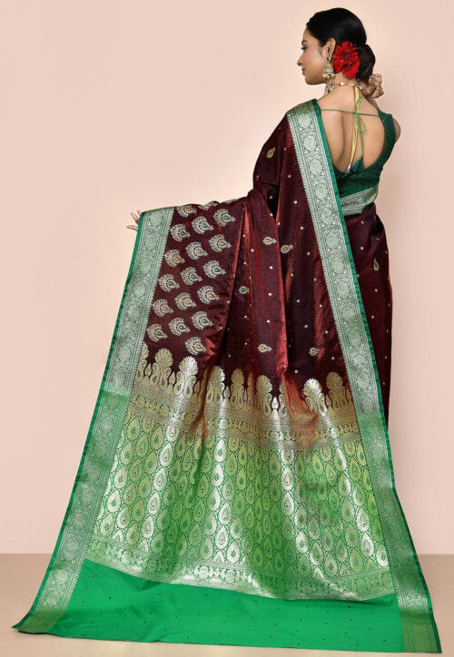 Embroidered Art Silk Saree in Wine