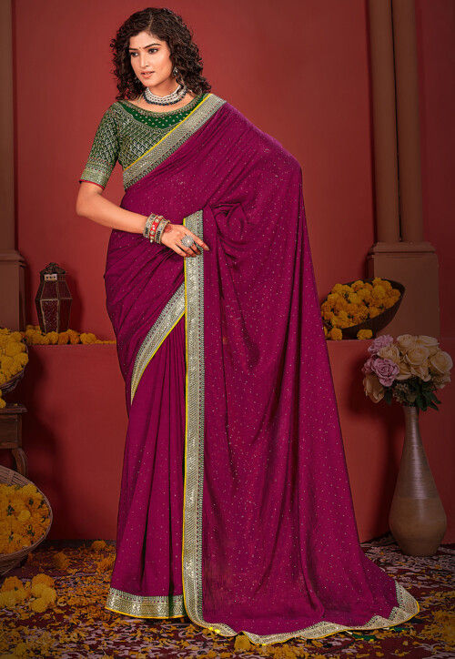 Embellished Art Silk Saree in Wine