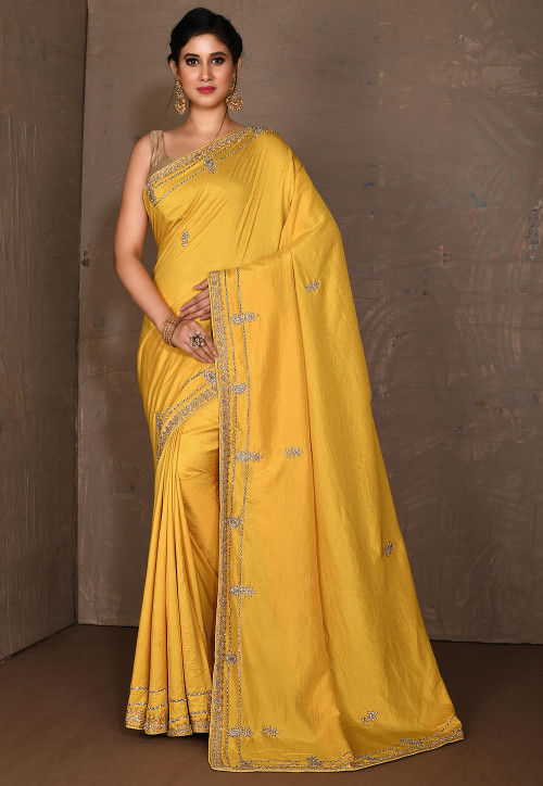 Buy Embroidered Art Silk Saree in Yellow Online : SAR1508 - Utsav Fashion