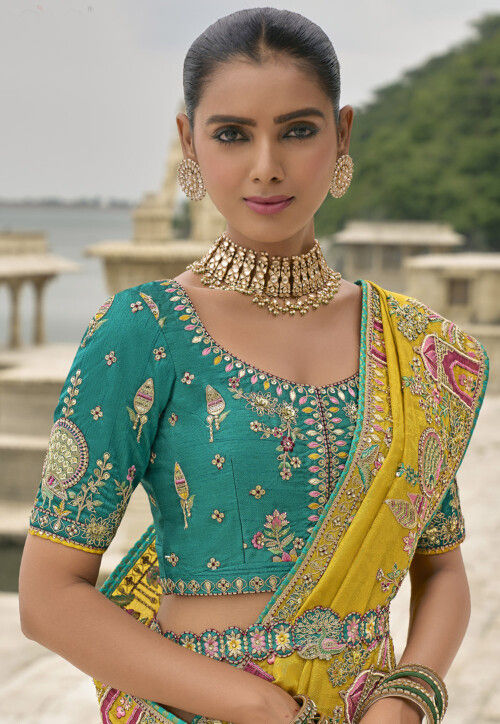 Embroidered Art Silk Jacquard Saree in Yellow