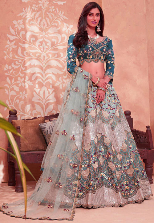 Photo of peach and powder blue lehenga | Indian bride outfits, Designer  dresses indian, Indian wedding dress