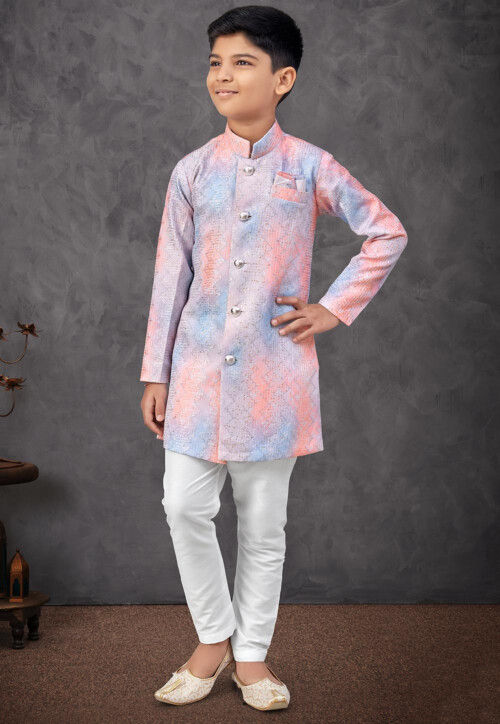 Embroidered Art Silk Sherwani in Off White