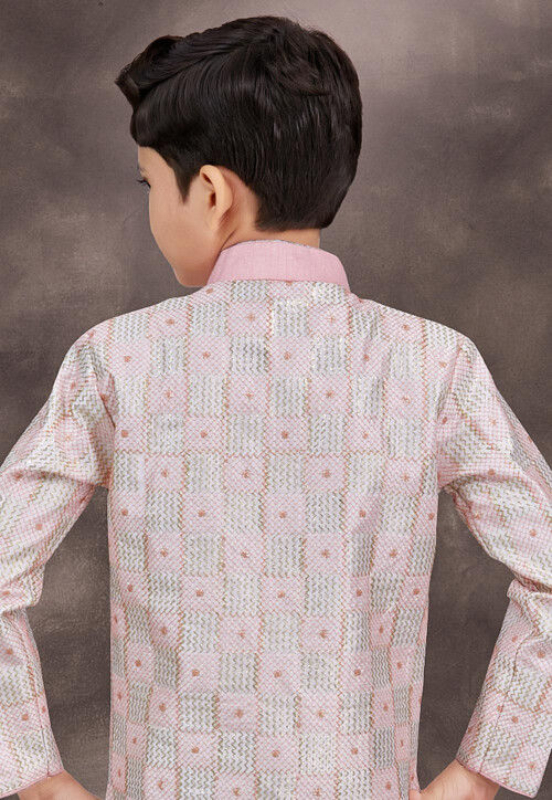 Embroidered Art Silk Sherwani in Pink and Off White