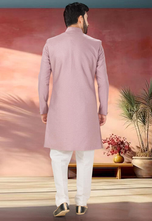 Embroidered Art Silk Sherwani in Pink