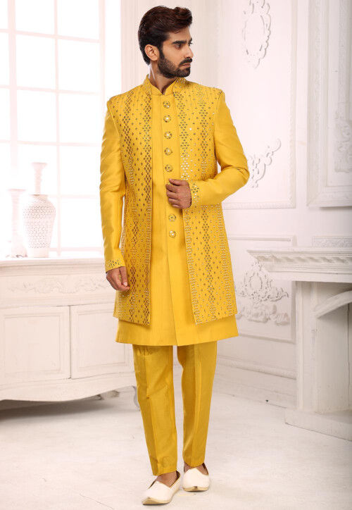 Yellow sherwani hot sale