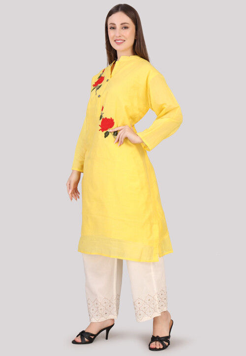 Embroidered Art Tussar Silk Pakistani Suit in Yellow