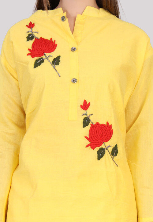 Embroidered Art Tussar Silk Pakistani Suit in Yellow