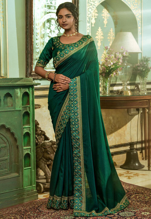 Dark Green Silk Saree with Blouse Design - Online Saree Sri Lanka-sgquangbinhtourist.com.vn