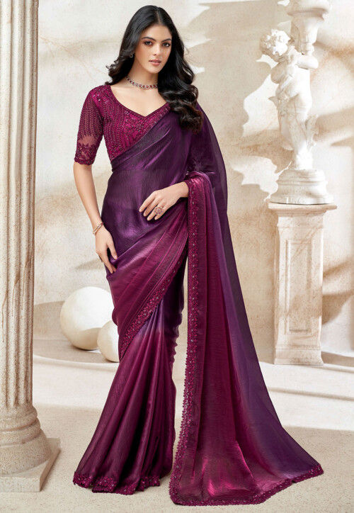 Embroidered Border Art Silk Saree in Magenta
