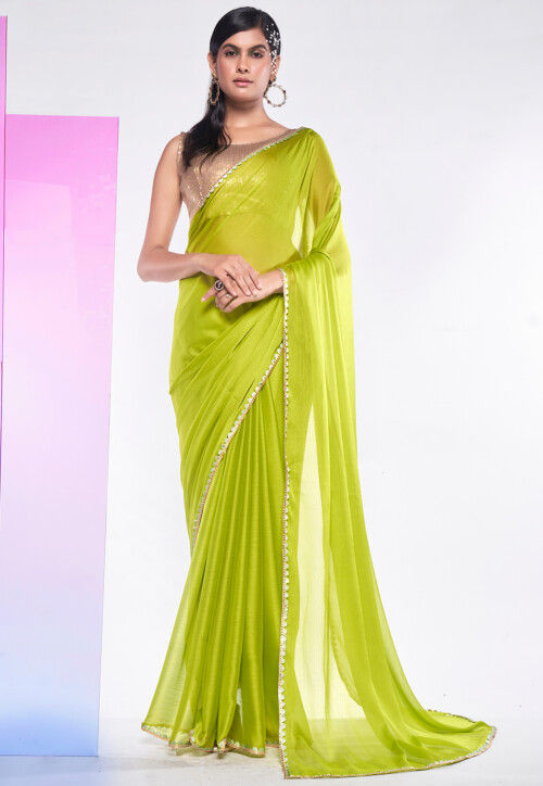 Plain Yellow Chiffon Saree – Lady India