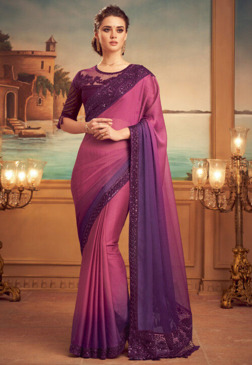 Grey Chiffon Saree With Embroidered Border Latest 4611SR03