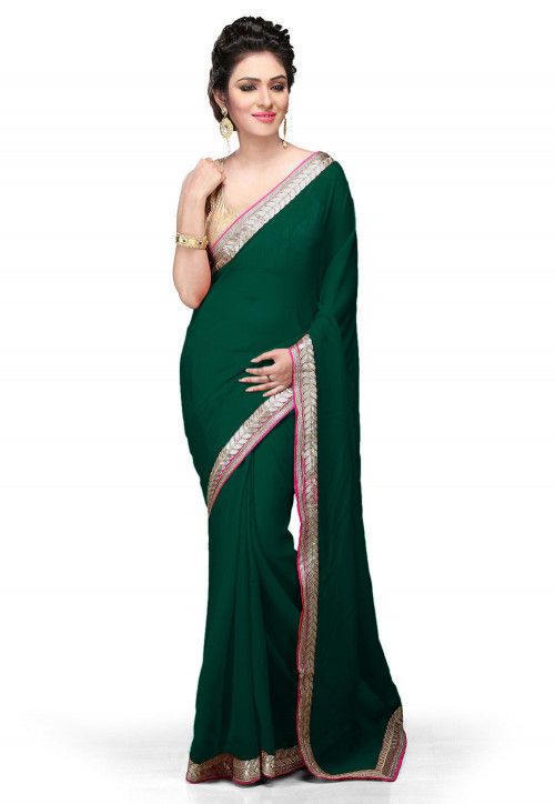 Discover 165+ plain green georgette saree best