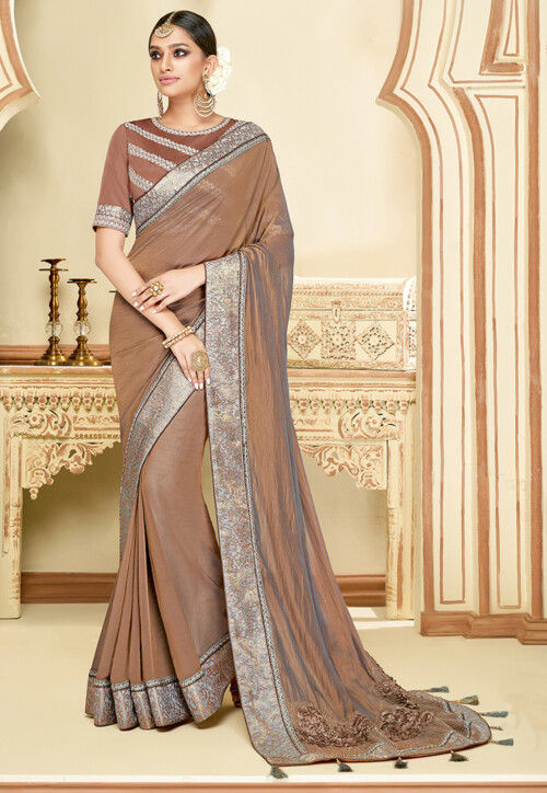 Buy Coffee Brown Sarees for Women by FOURLEAF Online | Ajio.com