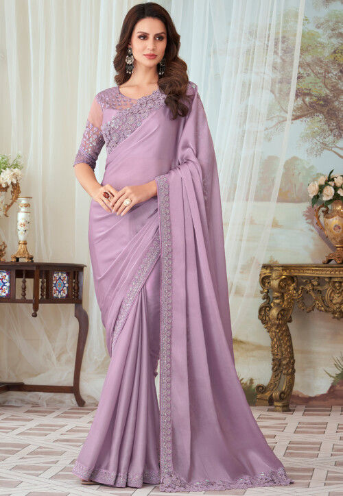 Crush Georgette Purple Saree With Blouse