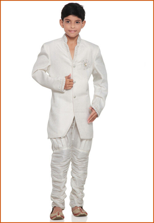 Embroidered Brocade Sherwani in Off White