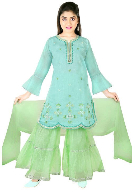 Embroidered Chanderi Cotton Pakistani Suit in Light Blue
