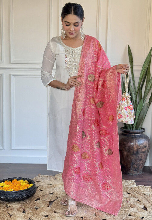 Embroidered Chanderi Cotton Pakistani Suit in Off White