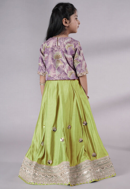 Embroidered Chanderi Silk Lehenga in Olive Green