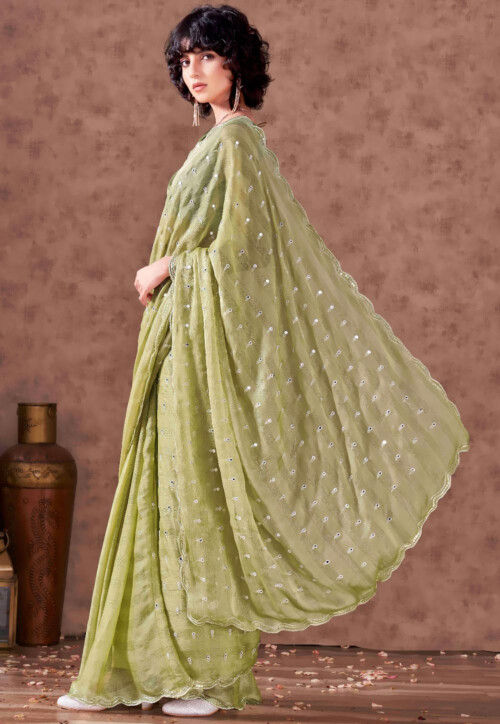Green Brasso Embroidered Saree