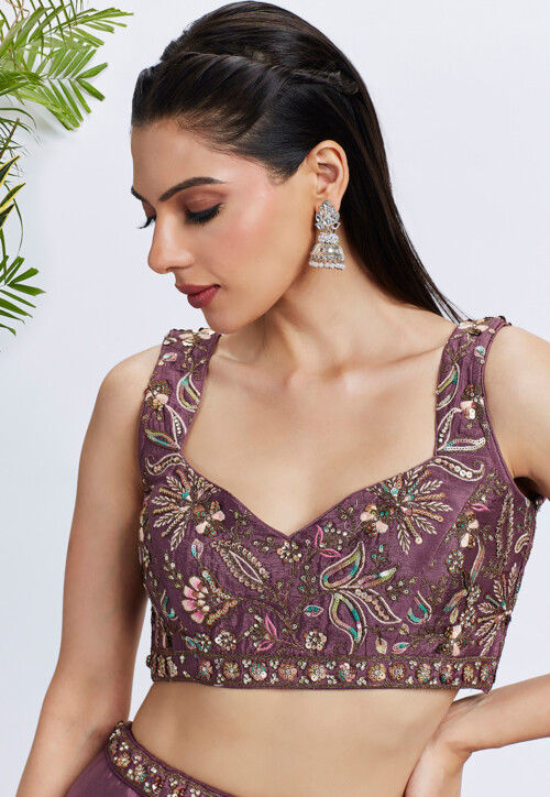 Embroidered Chiffon Lehenga in Wine