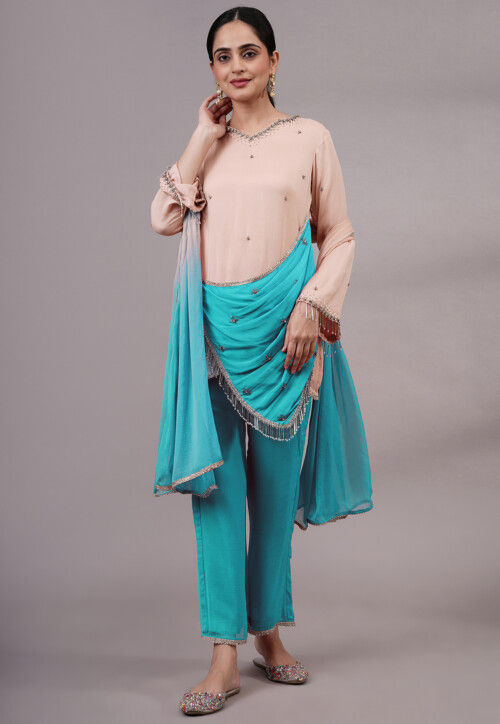 Embroidered Chiffon Pakistani Suit in Peach